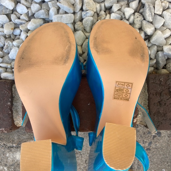 C DANCER IRIDESCENT BLUE PLATFORMS UNICORN RAINBOW MERMAID HEELS STRAPPY PLEASER - Picture 7 of 12